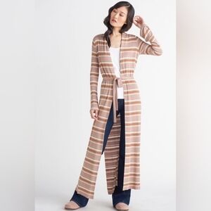 Striped Tan Long Belted Cardigan